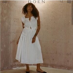 Doen Sabina Organic Cotton Embroidered Eyelet Midi Skirt Powder White XXS